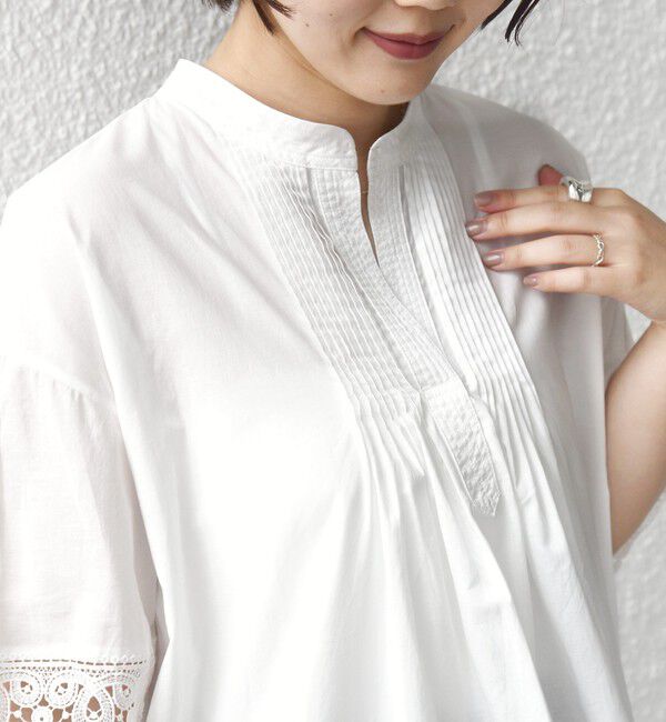 SHIPS for women「〈手洗い可能〉トリム レース ピンタック スキッパー ブラウス」|シャツ・ブラウス|