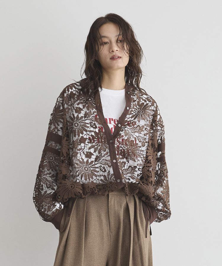GARAGE OF GOOD CLOTHING「ライン入レースブラウス4」|シャツ・ブラウス|Brown