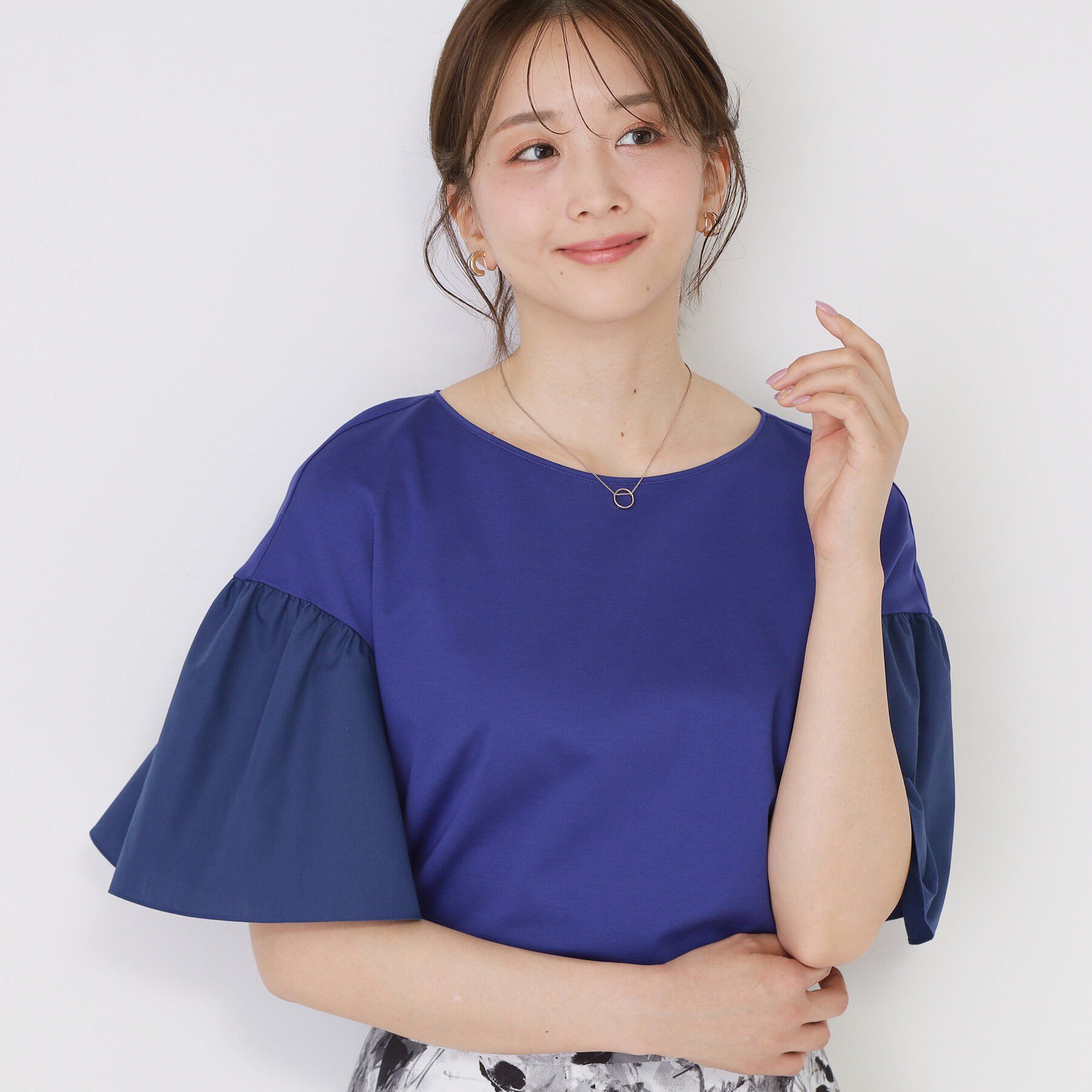 COUP DE CHANCE「【手洗い可／日本製】ギャザーフレアスリーブ　プルオーバー」|Tシャツ・カットソー|ブルー(093)