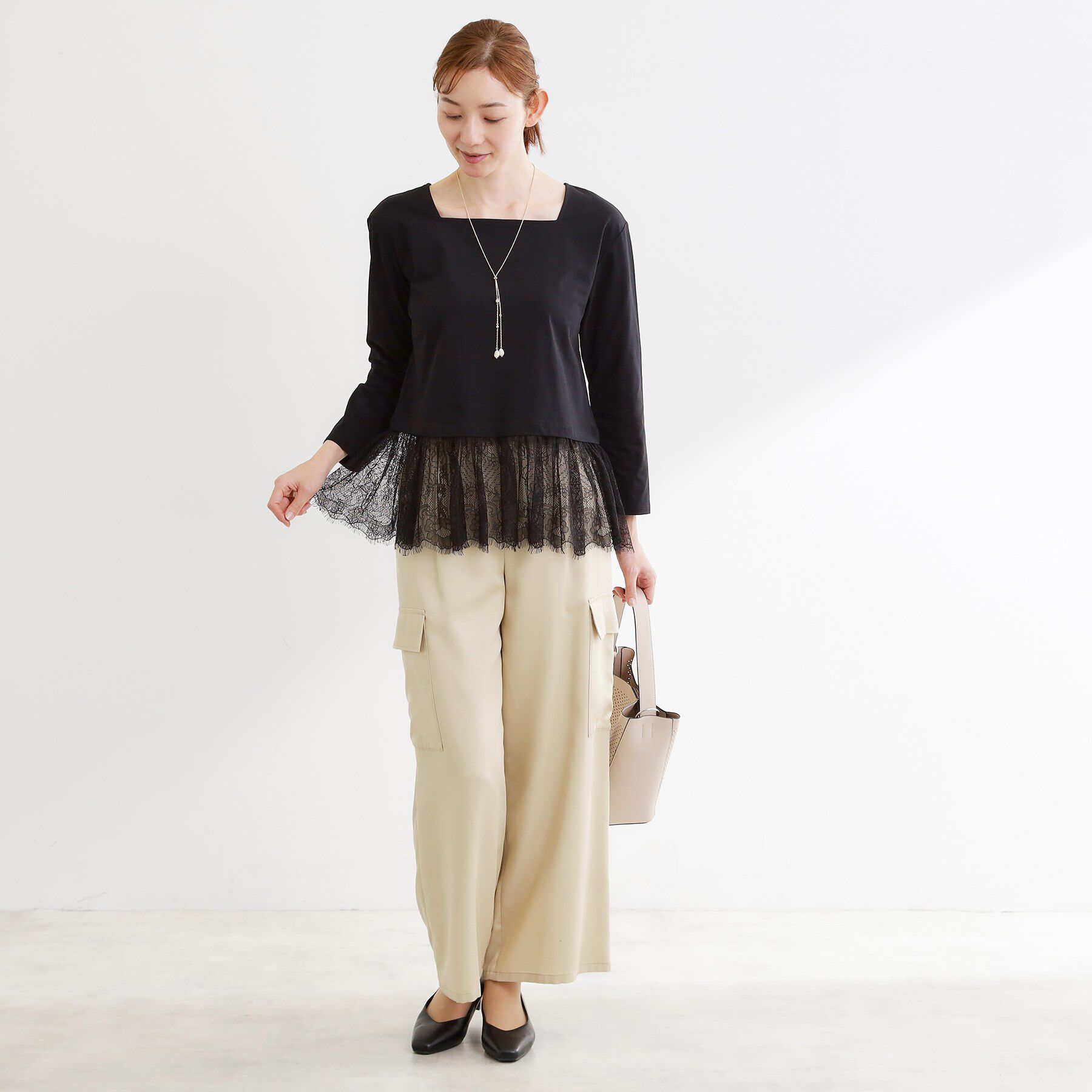 Reflect「【UVカット／接触冷感／レイヤードにおすすめ◎】レース切り替えプルオーバージャージ」|Tシャツ・カットソー|