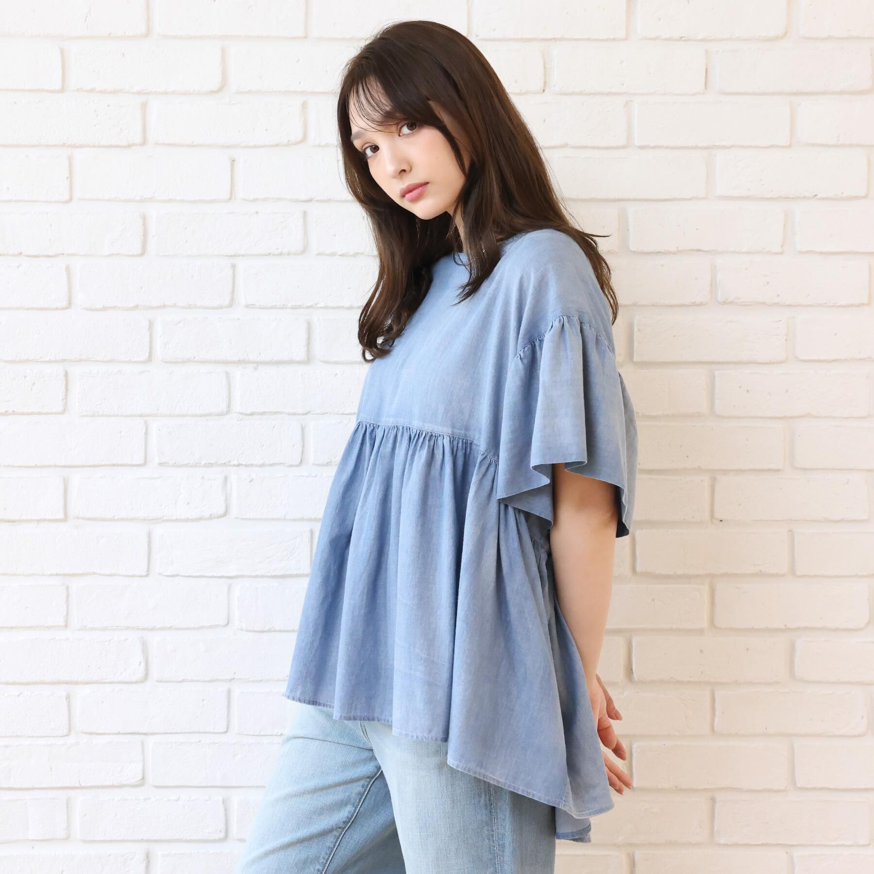 DRESSTERIOR「【夏デニム】シアーデニムAラインブラウス」|シャツ・ブラウス|