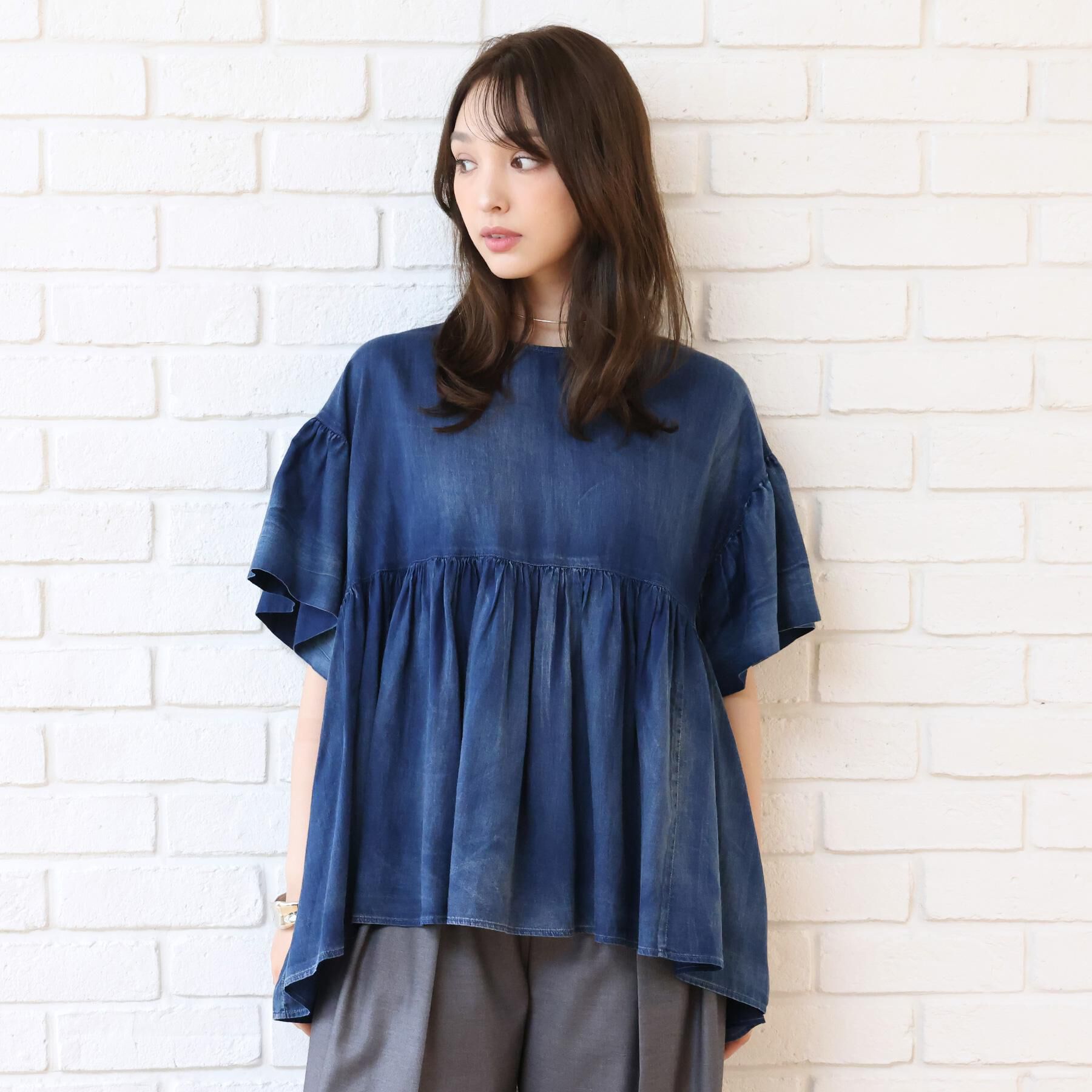 DRESSTERIOR「【夏デニム】シアーデニムAラインブラウス」|シャツ・ブラウス|