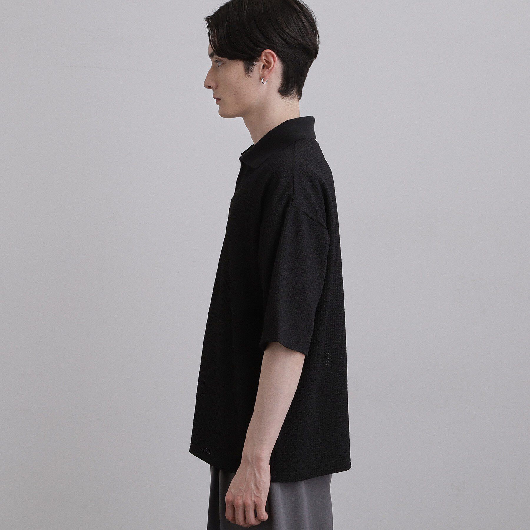 tk.TAKEO KIKUCHI「【ソフトタッチ】ルーズスキッパーポロシャツ/ソフト肌触り/オーバーサイズ/ルーズ/ドロップショルダー」|Tシャツ・カットソー|
