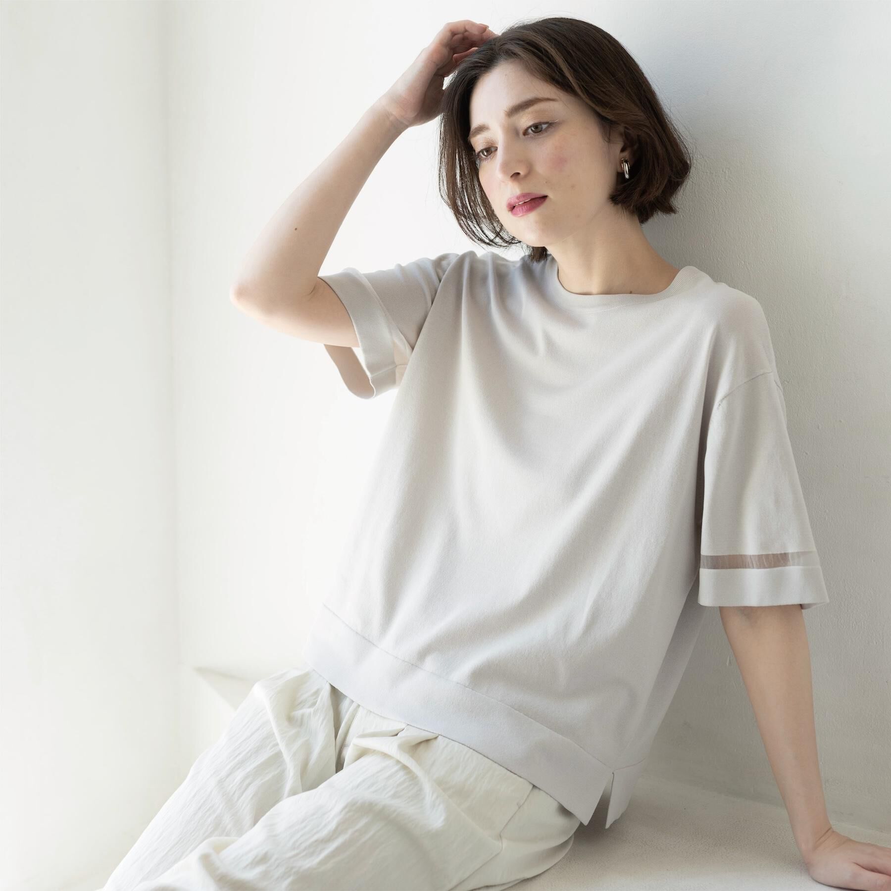 OPAQUE.CLIP「【UV／接触冷感／抗ピル】袖口ラインシアーさらりニット《洗濯機OK》」|ニット・セーター|