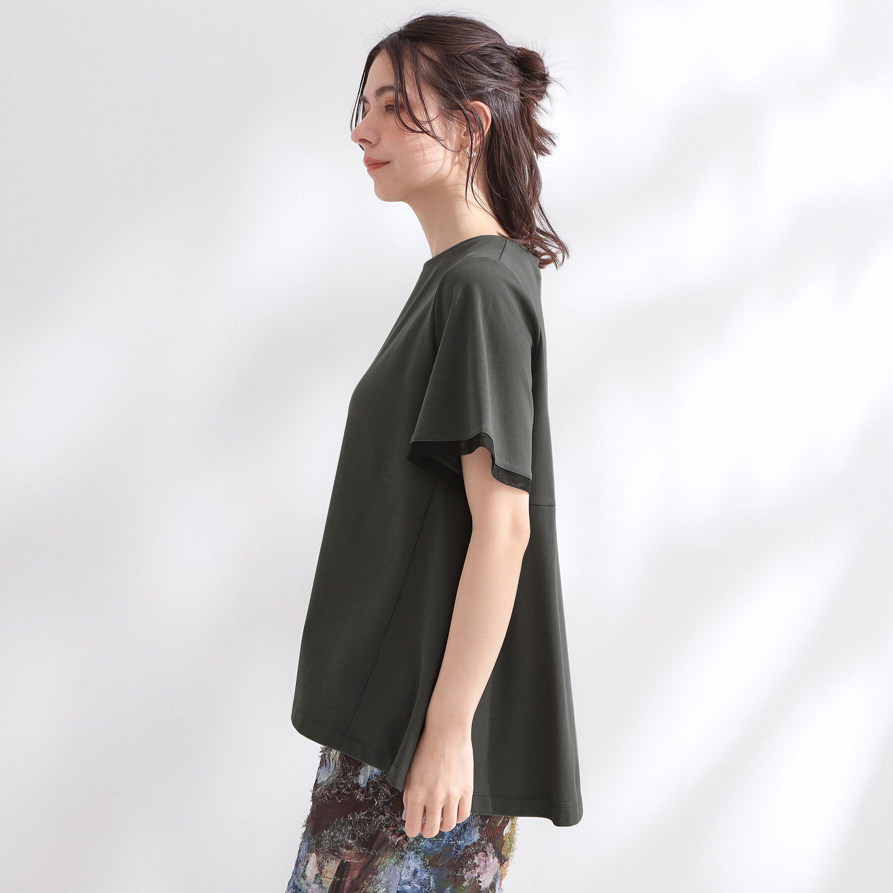 OPAQUE.CLIP「【UVケア／接触冷感】スーパーアイス 袖チュールペプラムカットソー《洗濯機OK》」|Tシャツ・カットソー|