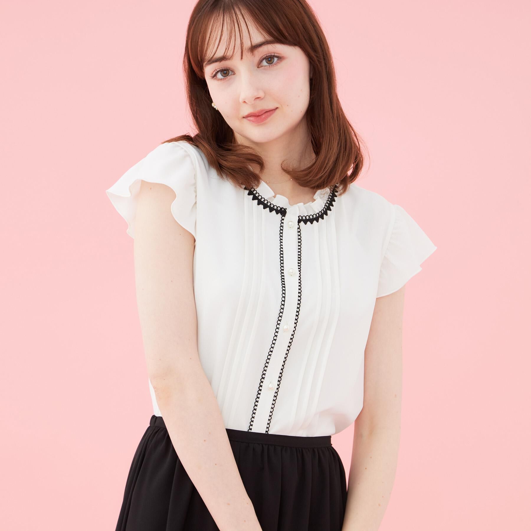 Couture broach「【洗える】ピコレース ピンタックブラウス」|シャツ・ブラウス|オフホワイト(503