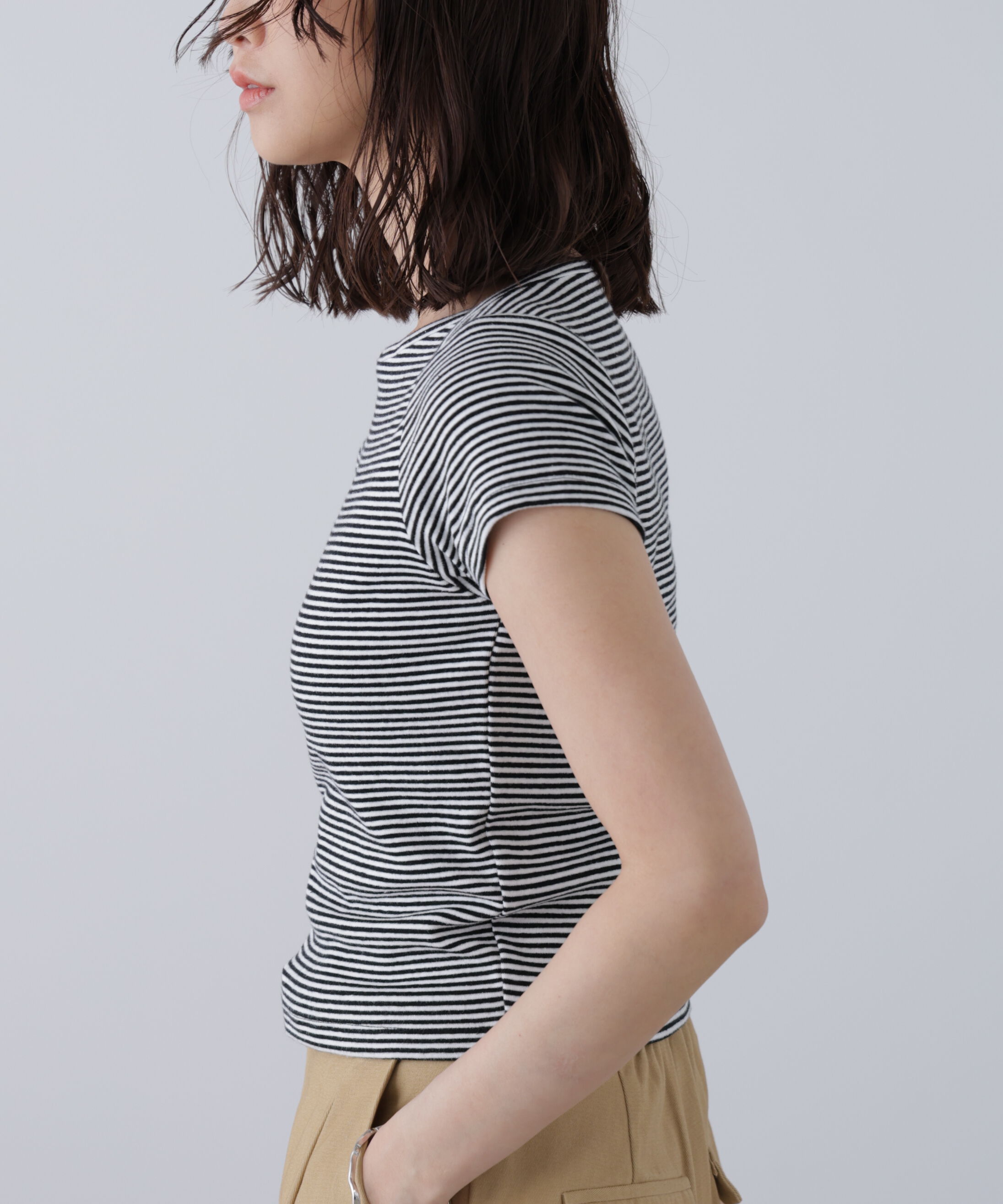  「ワンポイント刺繍ボートネックカットソー」|Tシャツ・カットソー|