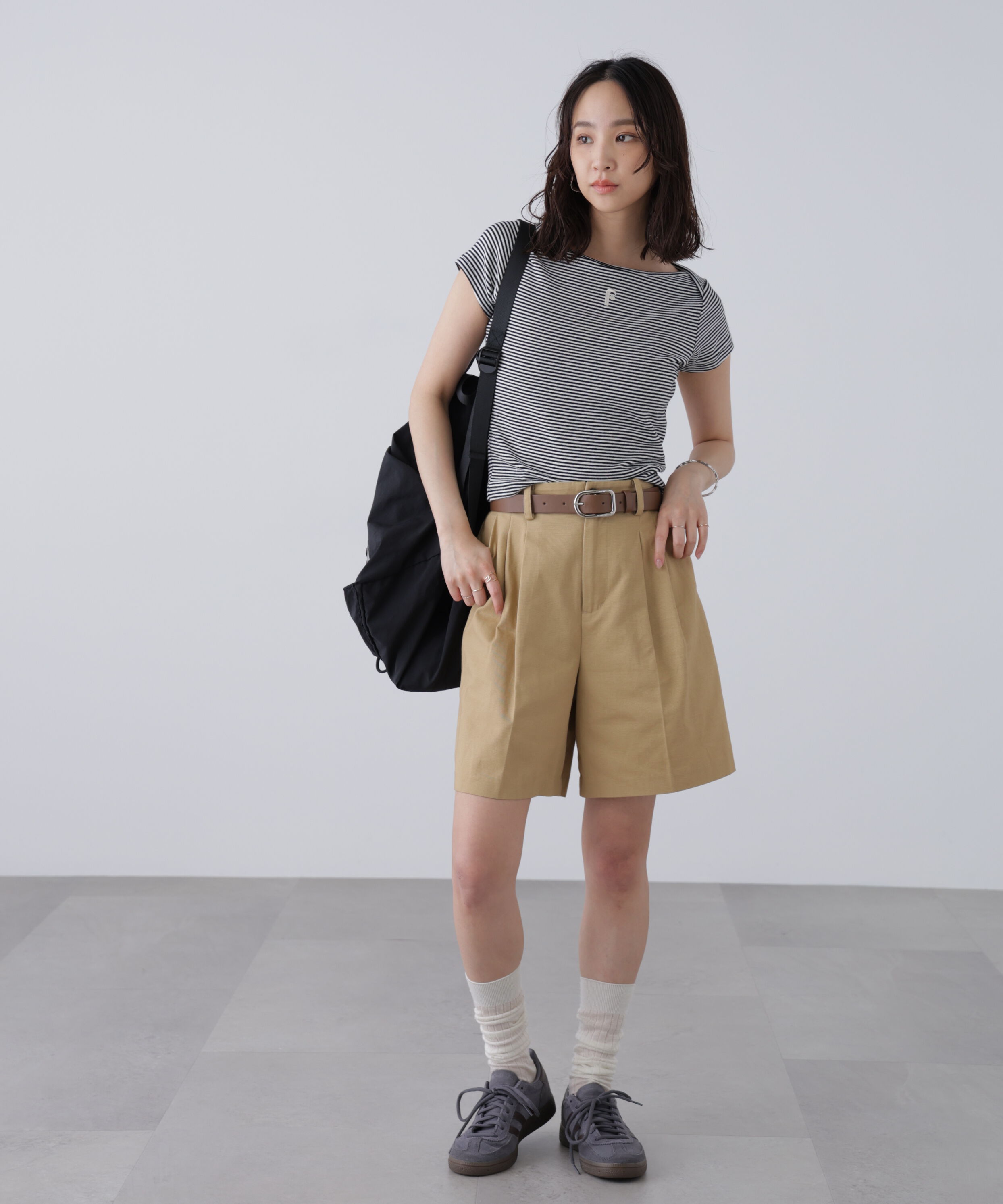  「ワンポイント刺繍ボートネックカットソー」|Tシャツ・カットソー|