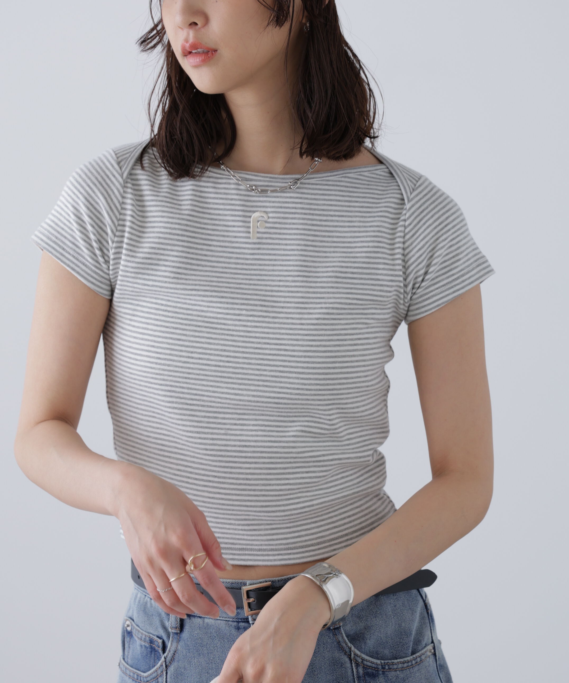  「ワンポイント刺繍ボートネックカットソー」|Tシャツ・カットソー|