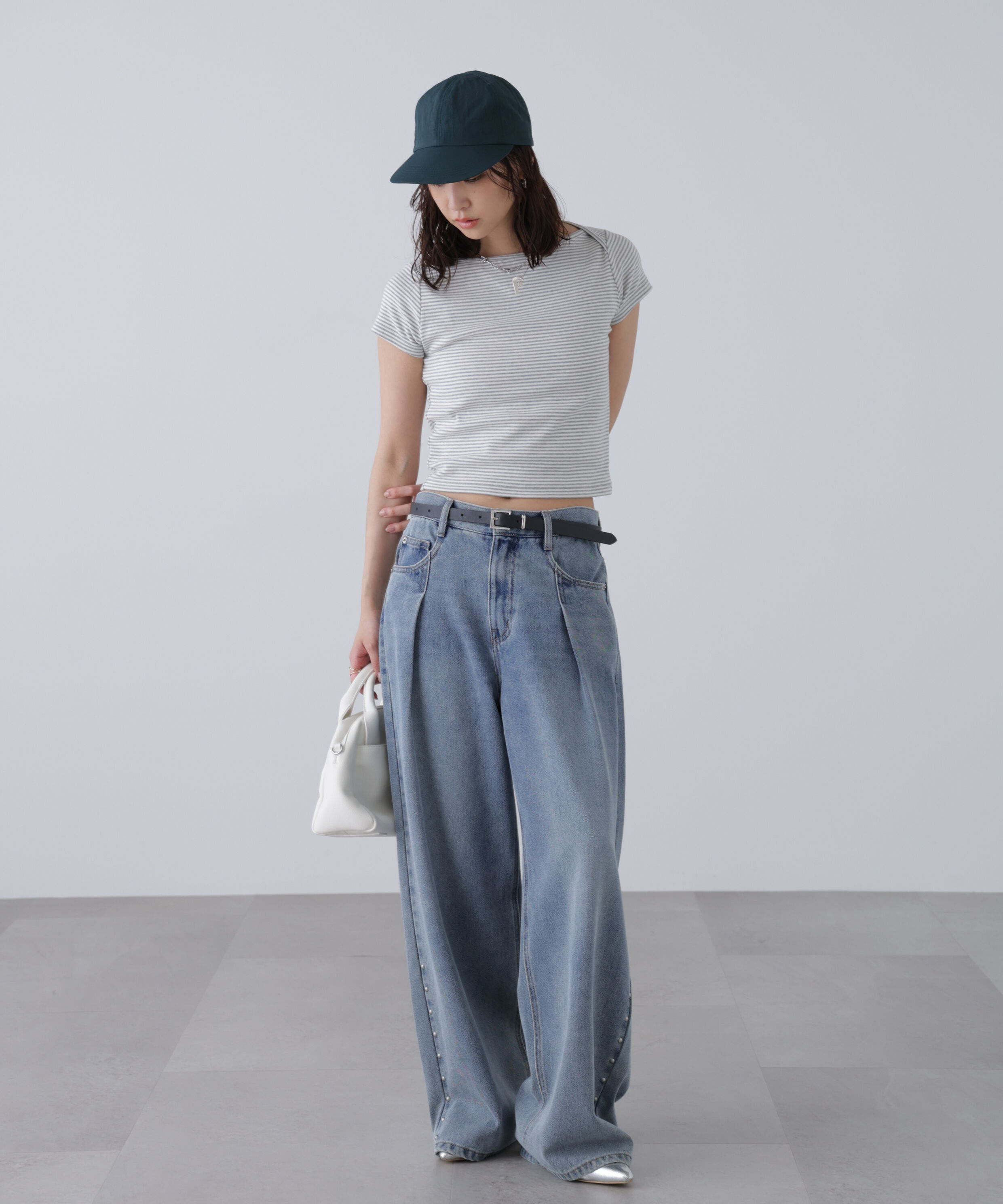  「ワンポイント刺繍ボートネックカットソー」|Tシャツ・カットソー|