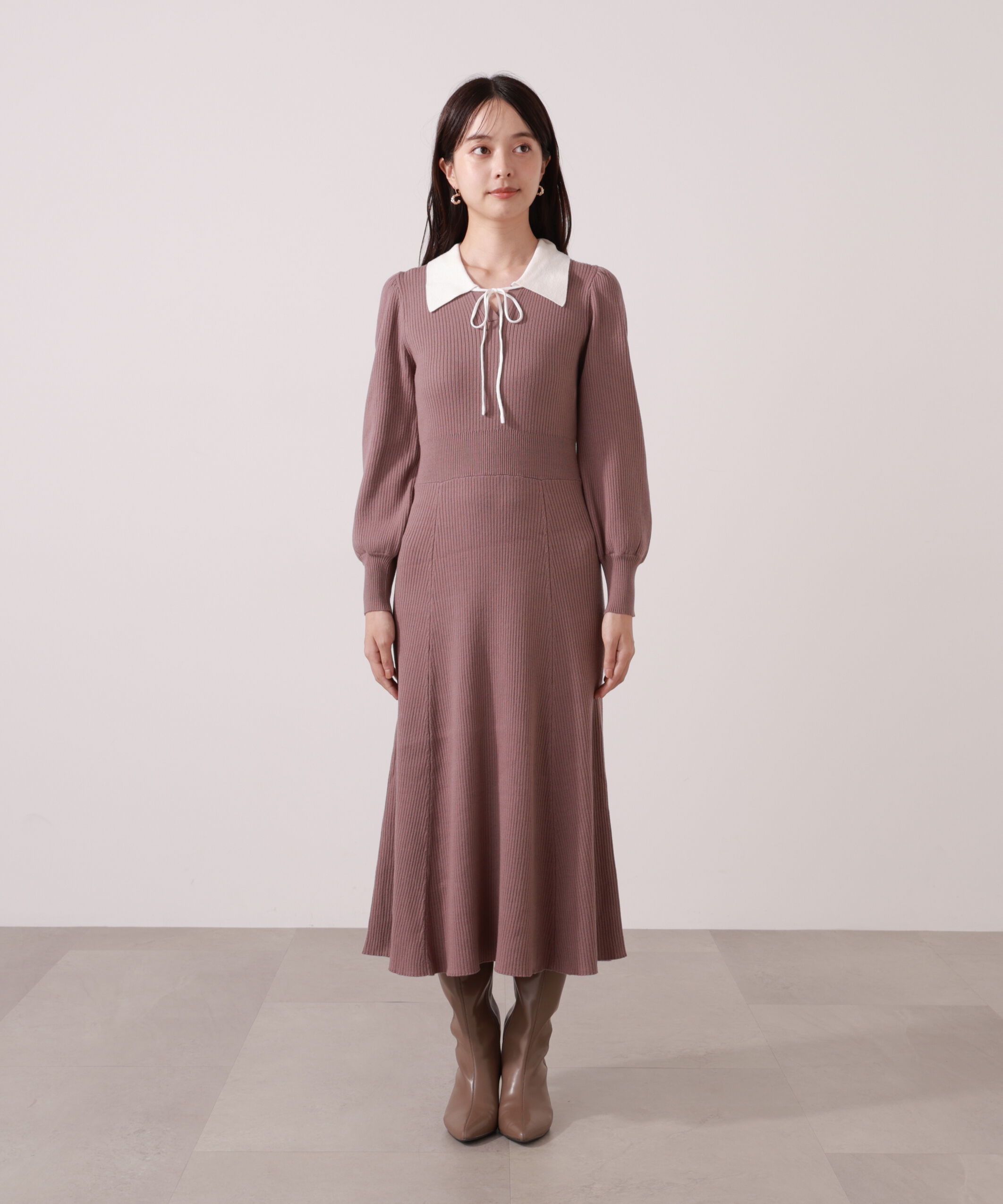 PROPORTION BODY DRESSING「リボン衿付きニットワンピース」|ワンピース|