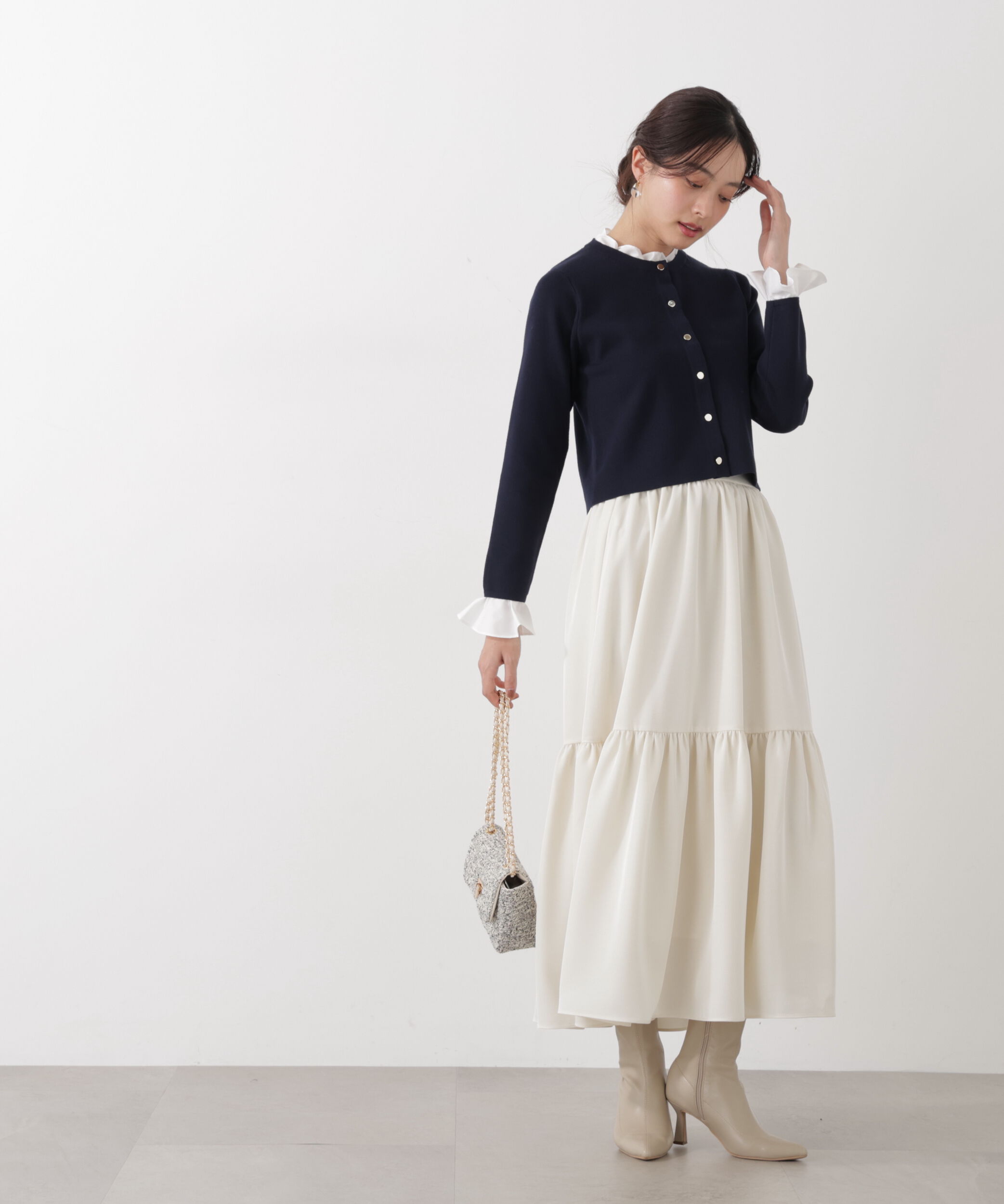 PROPORTION BODY DRESSING「ニュアンスサテンティアードスカート　26SS」|スカート|