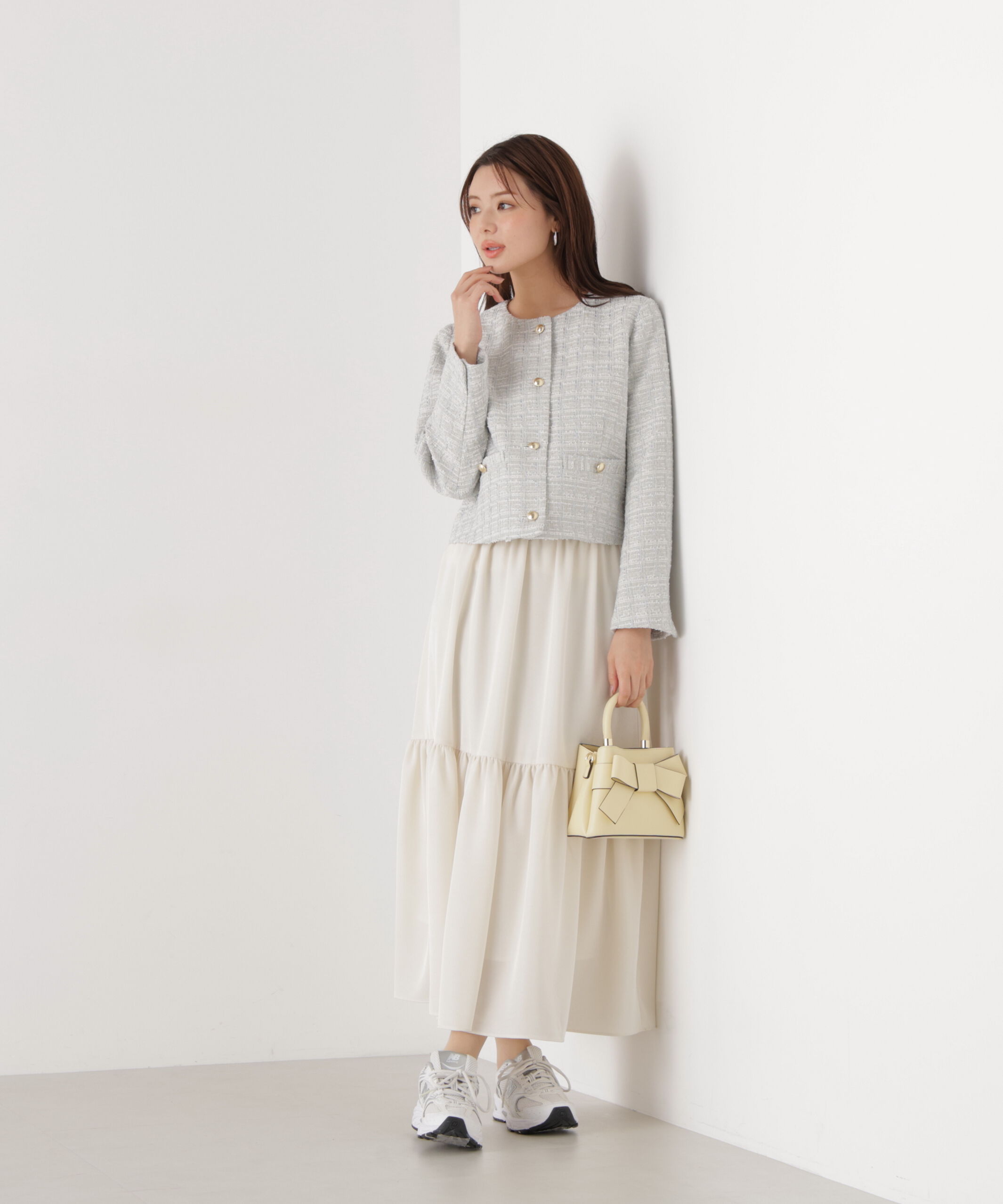 PROPORTION BODY DRESSING「ノーカラーツイードジャケット　26SS」|ブルゾン・スタジャン|