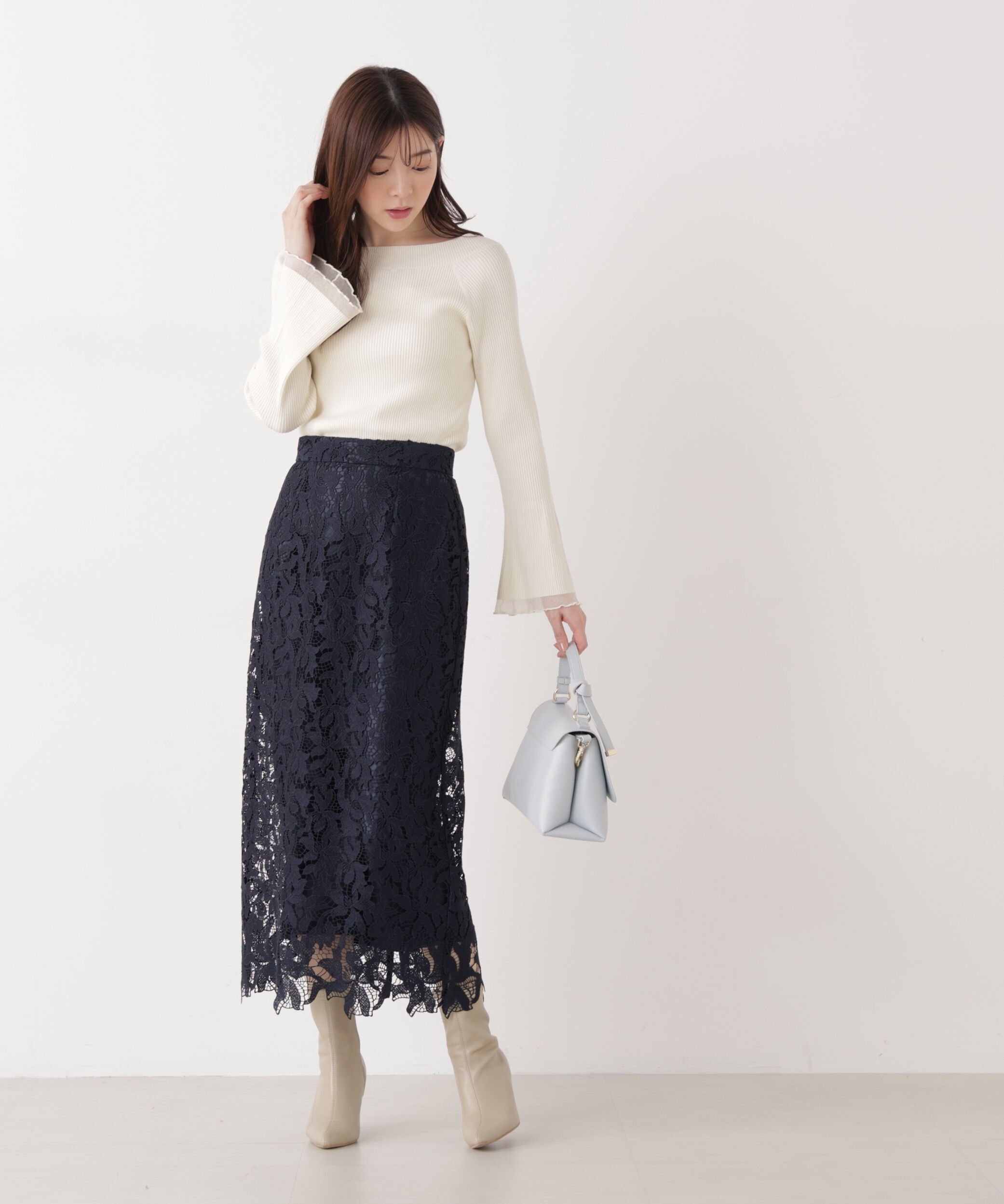 PROPORTION BODY DRESSING「シアー切り替えボートネックニット　26SS」|ニット・セーター|