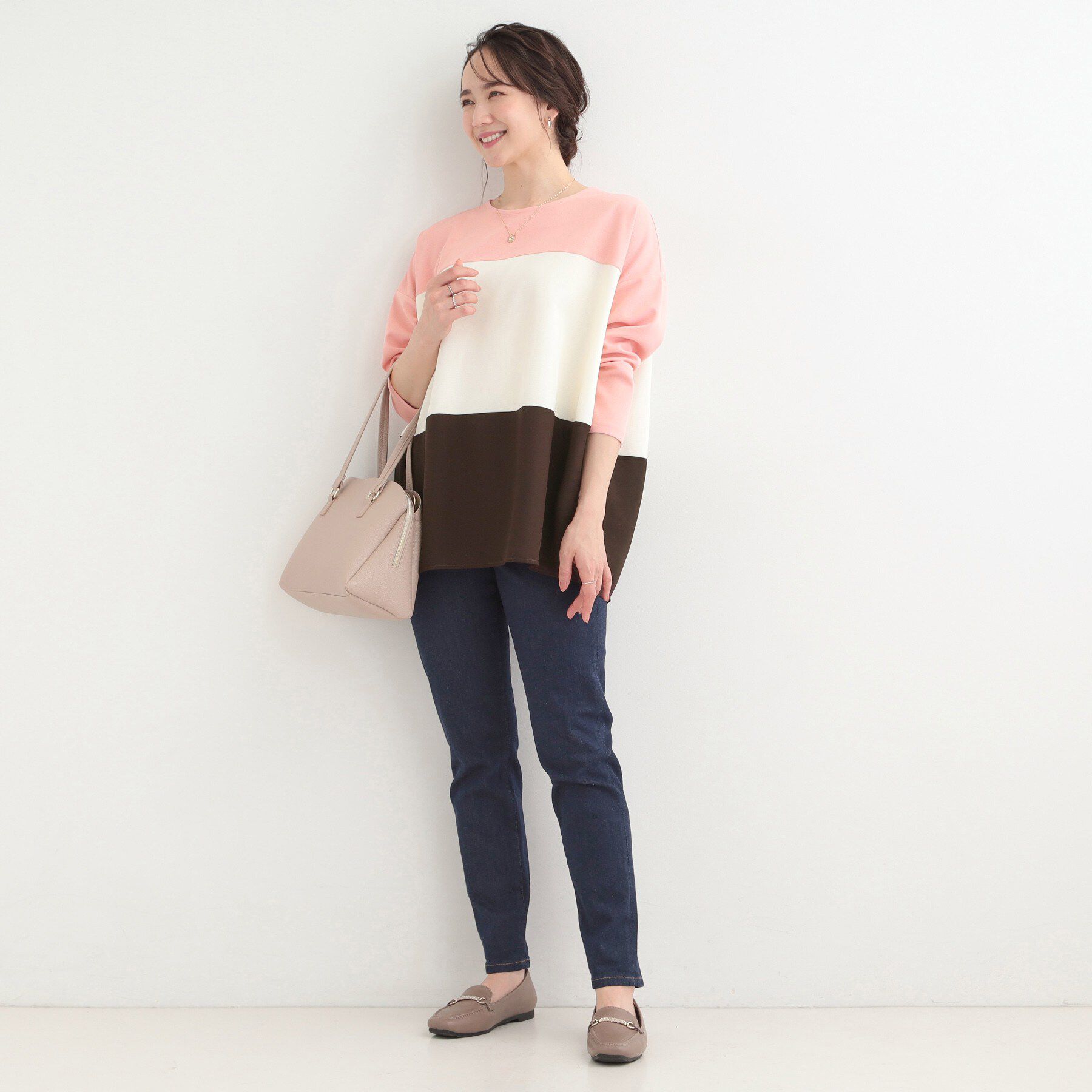 SHOO･LA･RUE「【洗濯機可/S-LL/体型カバー】インせず着られる 3段切替 配色トップス」|Tシャツ・カットソー|