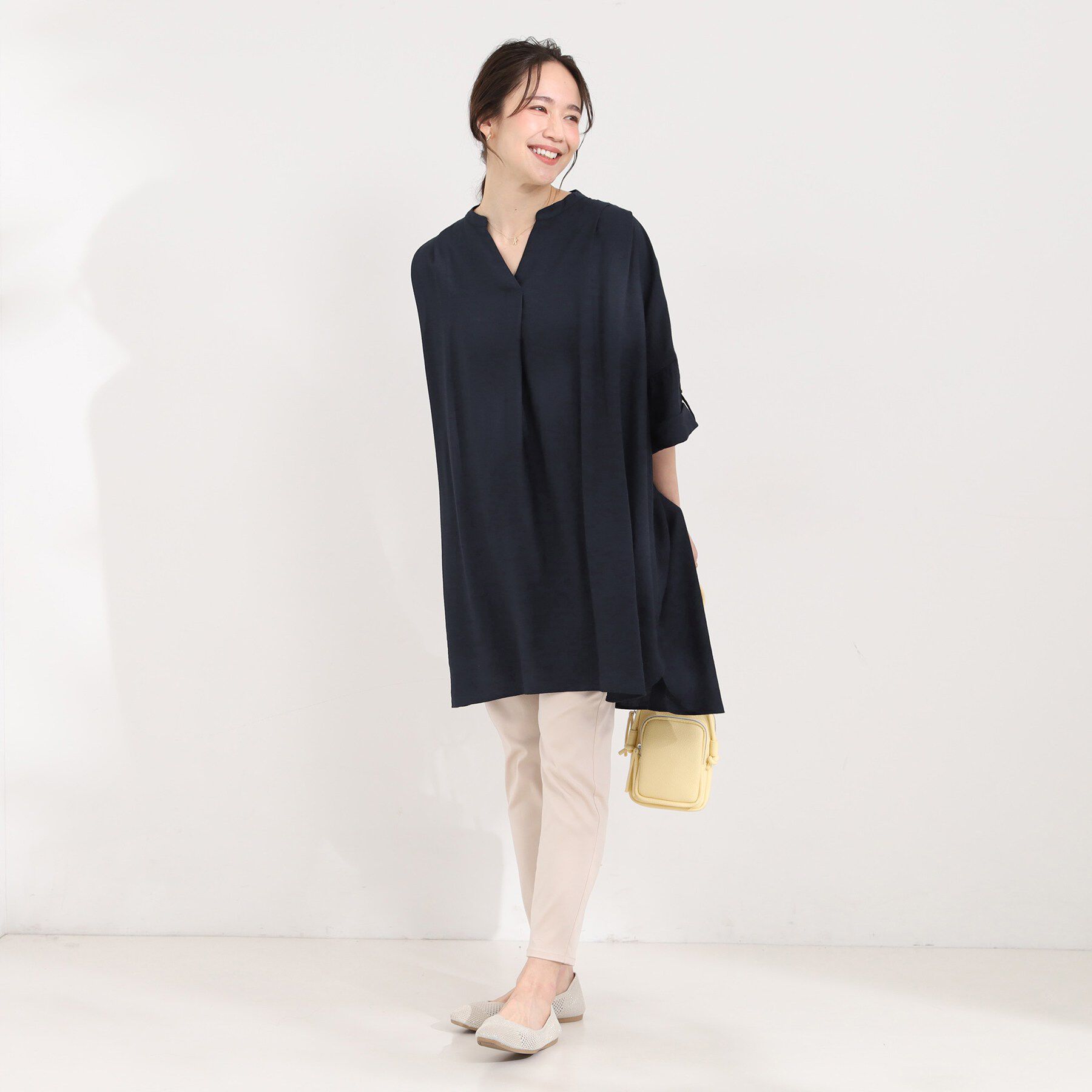 SHOO･LA･RUE「【ひんやり/S-LL/洗濯機可】体型カバー叶える 大人のゆるドルマンチュニック」|チュニック|