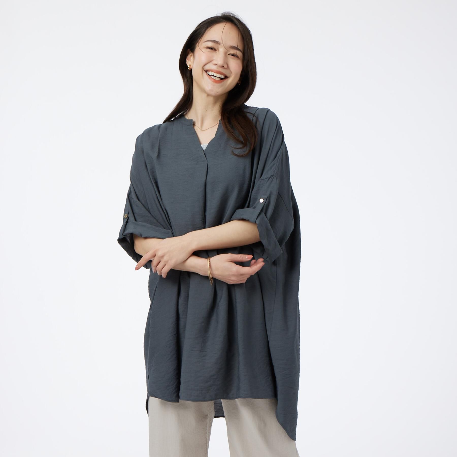 SHOO･LA･RUE「【ひんやり/S-LL/洗濯機可】体型カバー叶える 大人のゆるドルマンチュニック」|チュニック|