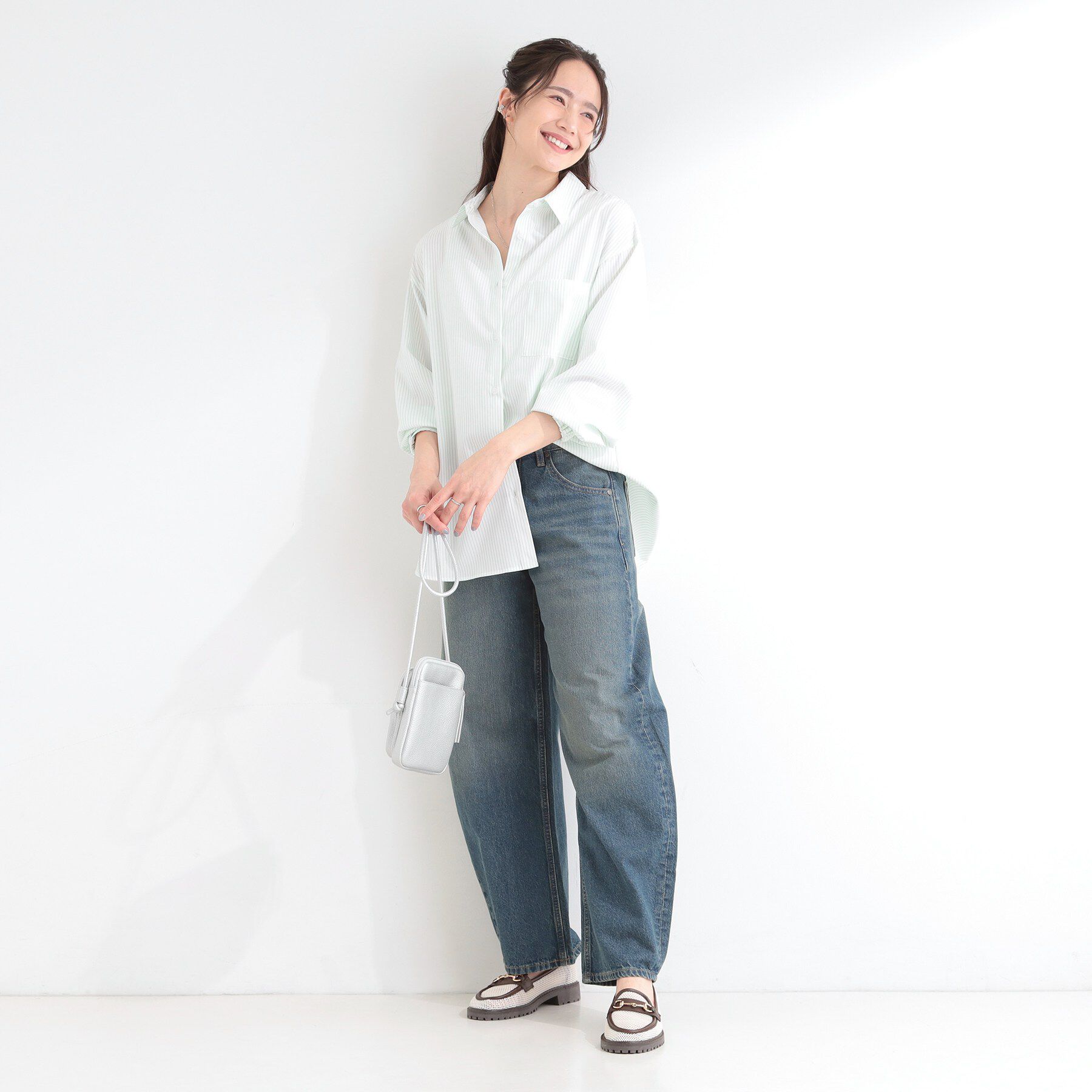 SHOO･LA･RUE「【ひんやり/UV/吸水速乾/洗濯後しわになりにくい】ラッシュガードにもなる ストライプシャツ」|シャツ・ブラウス|