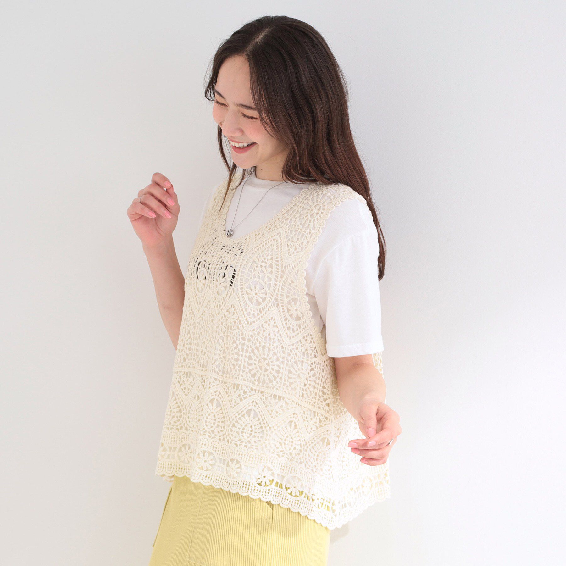 SHOO･LA･RUE「【2点セット/S-LL】透かしクロシェ編みベスト＋ロゴT 大人の涼やかセット」|その他|
