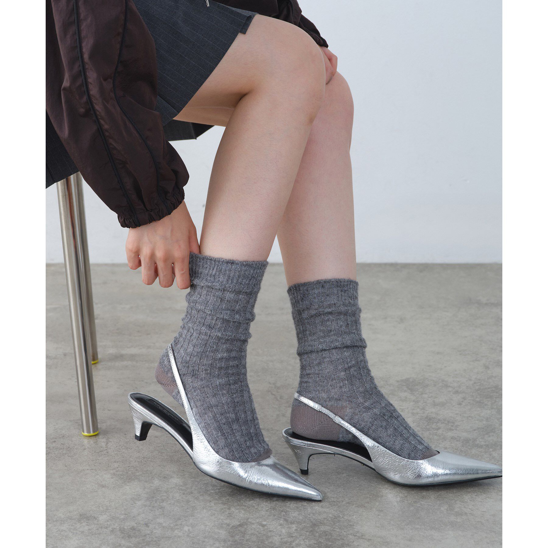 CODE A「piedi nudi｜BOCCA RIB」|ソックス|グレー(012)