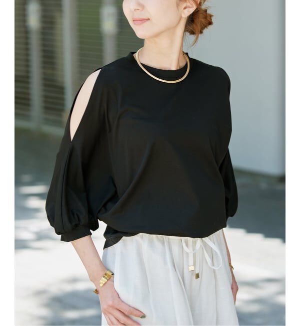 VERMEIL par iena「《追加》ショールスリットカットソー」|Tシャツ・カットソー|ブラック