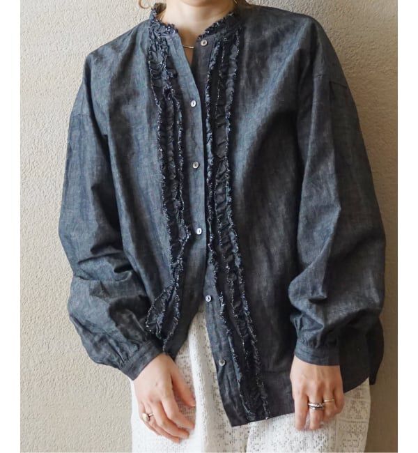 journal standard luxe「《追加》CLシャンブレー フリルブラウス」|シャツ・ブラウス|ブラック