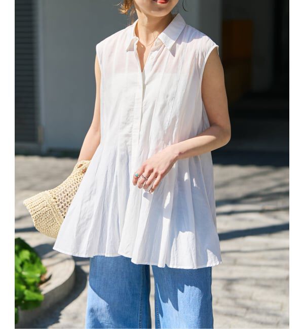 Spick and Span「《手洗い可》C/Rボイルタックノースリーブブラウス」|シャツ・ブラウス|ホワイト A