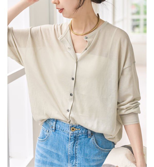 Spick and Span「《追加》ウォッシャブルシアークルーカーディガン」|カーディガン|ベージュ