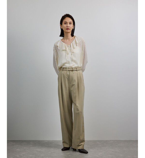 ROPE「【洗える】ウール混ツイル ベルト付きツータックワイドパンツ/セットアップ対応【WEB・一部店舗限定】」|チノ|