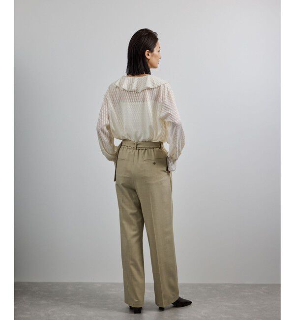 ROPE「【洗える】ウール混ツイル ベルト付きツータックワイドパンツ/セットアップ対応【WEB・一部店舗限定】」|チノ|