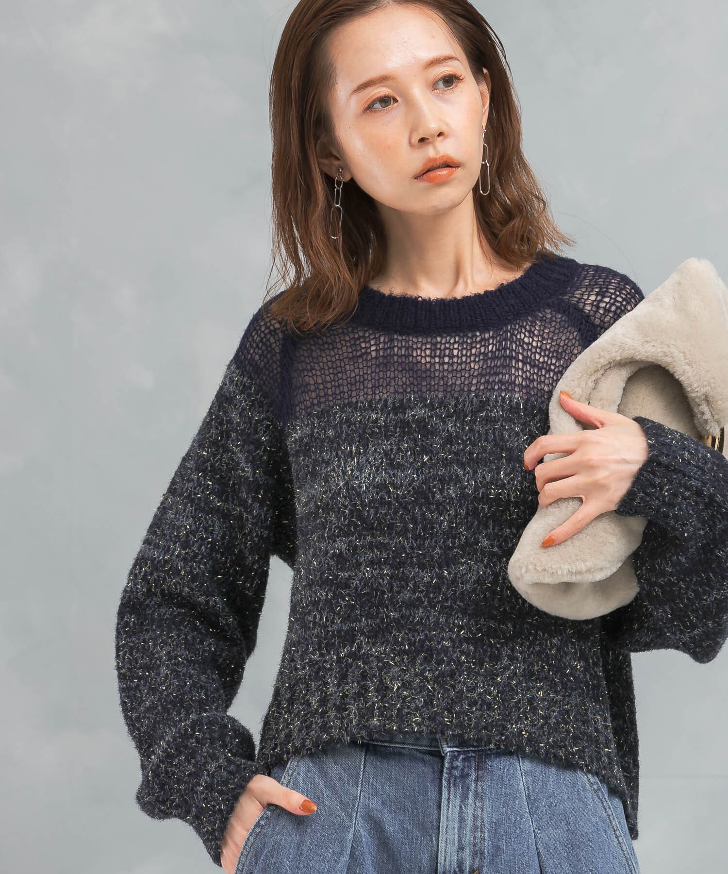 URBAN RESEARCH ROSSO「『WEB限定』ドッキングラメニット」|ニット・セーター|