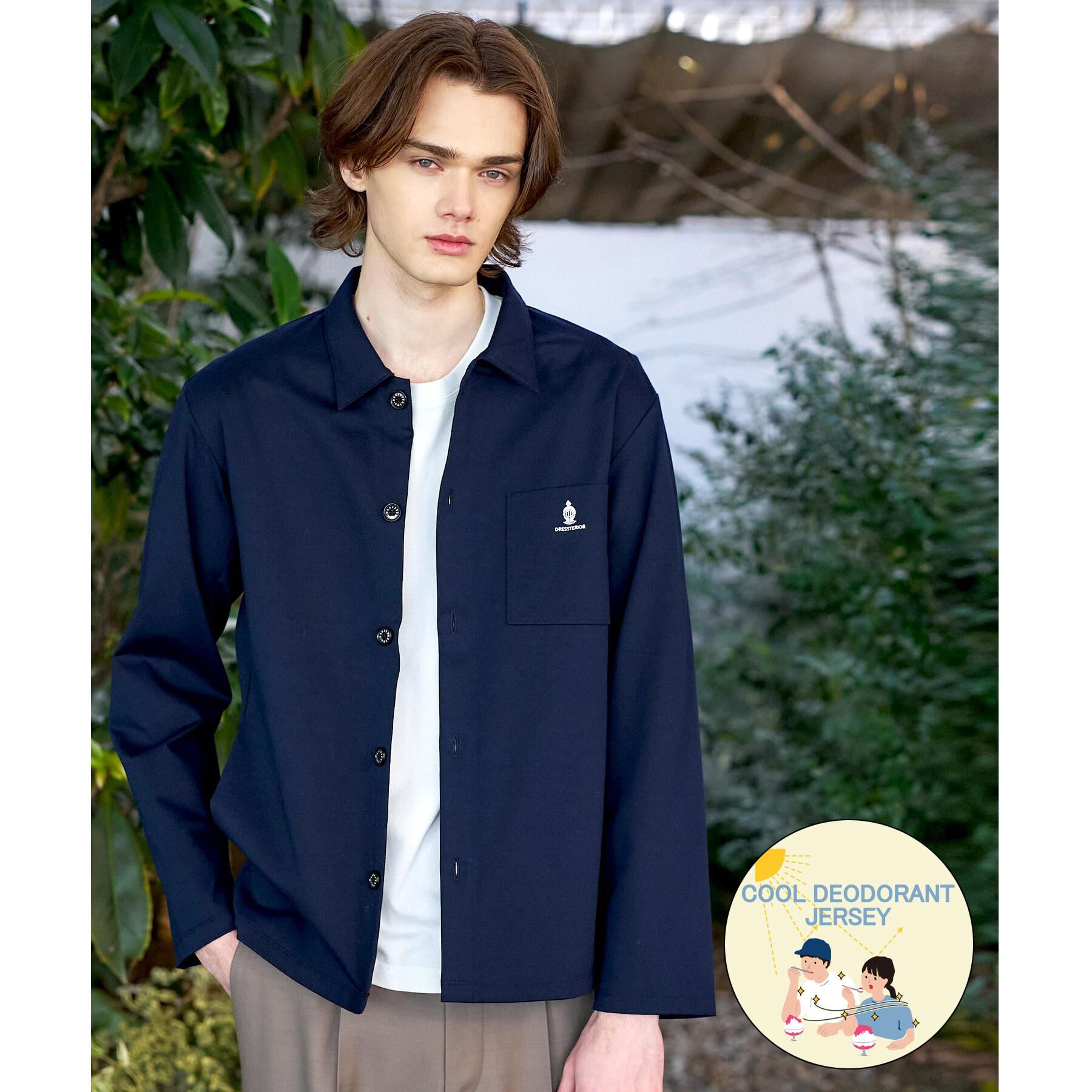 DRESSTERIOR「【接触冷感/UVカット/抗菌防臭/しわ防止】クールデオドラント ジャージシャツ」|シャツ・ブラウス|ネイビー(094)