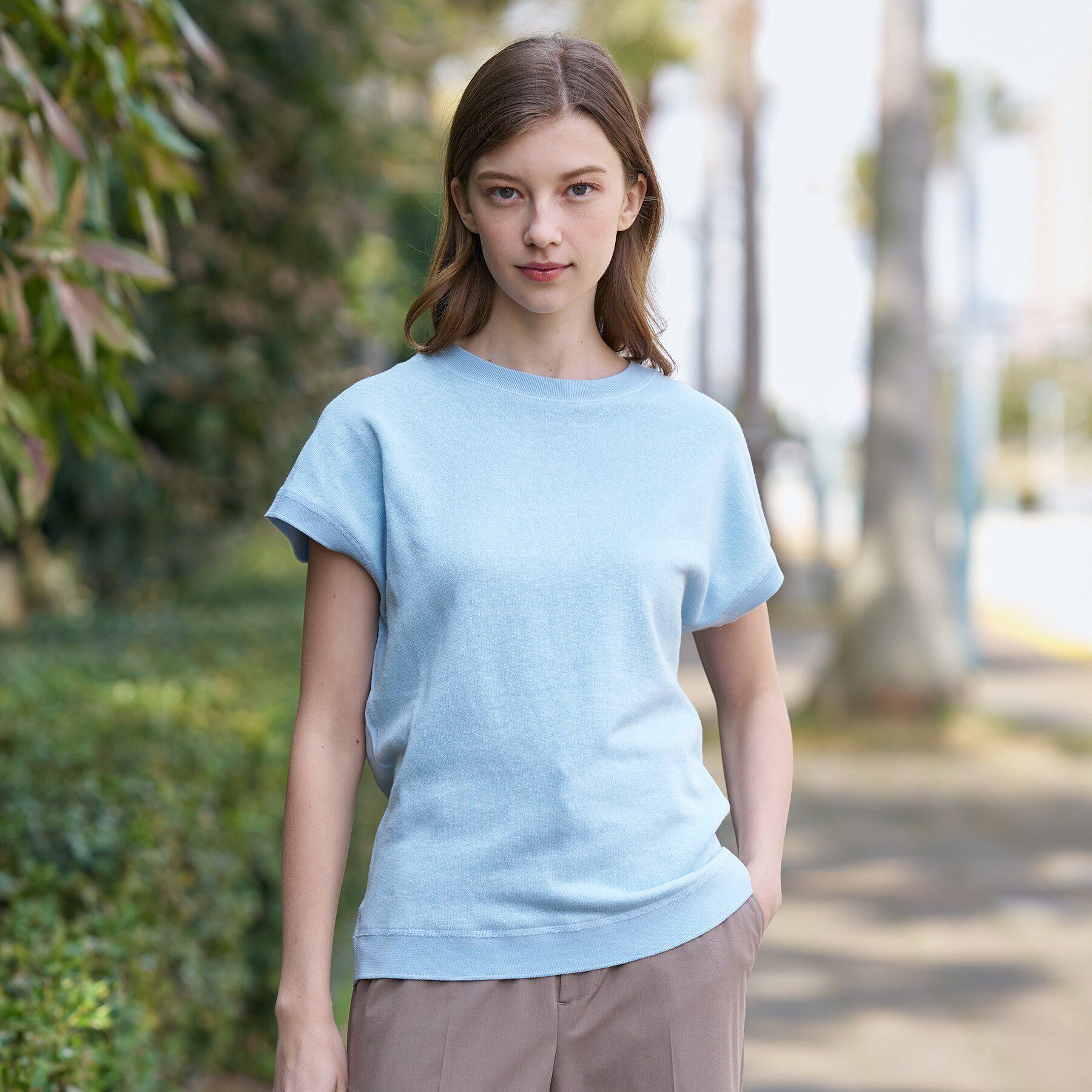 DRESSTERIOR「【ウォッシャブル／セットアップ可】リネン混裏毛フレンチプルオーバー」|Tシャツ・カットソー|サックスブルー(09