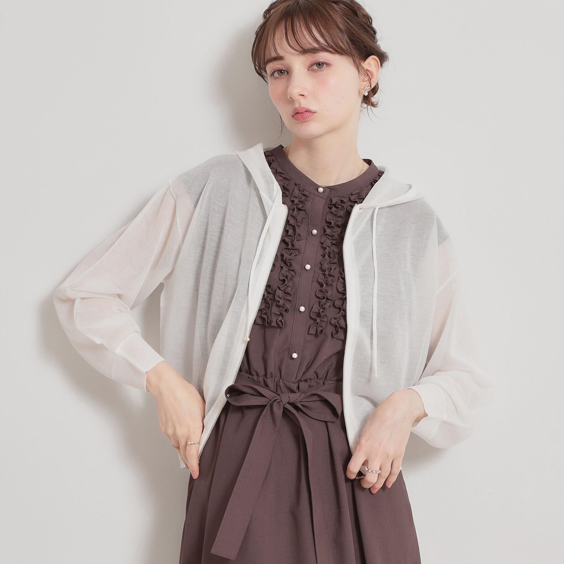 Couture broach「【洗える】LEVITAジップアップフーディー」|カーディガン|オフホワイト(003