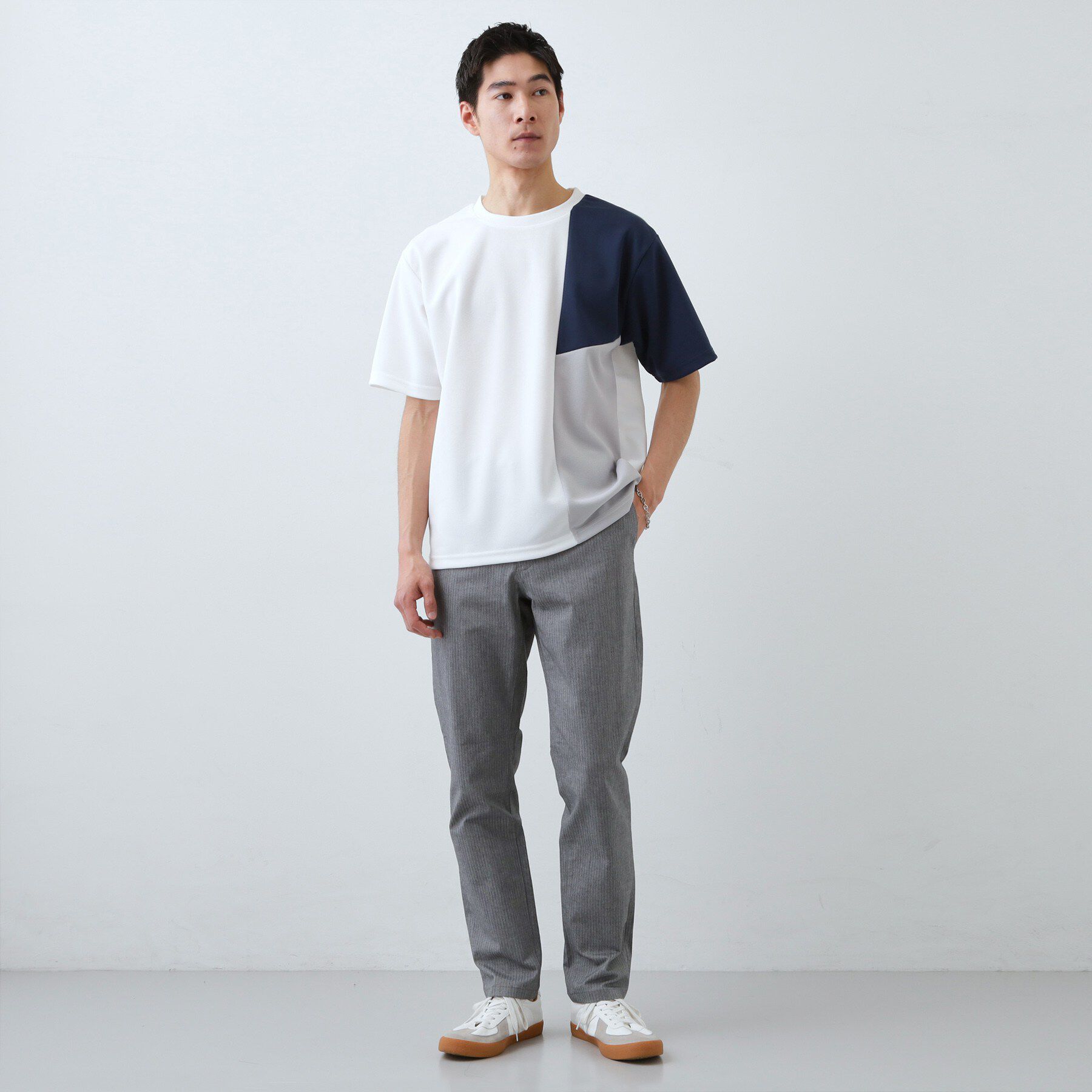 THE SHOP TK「【一枚で着映える】パターンブロッキング 半袖Tシャツ 洗濯機OK」|Tシャツ・カットソー|