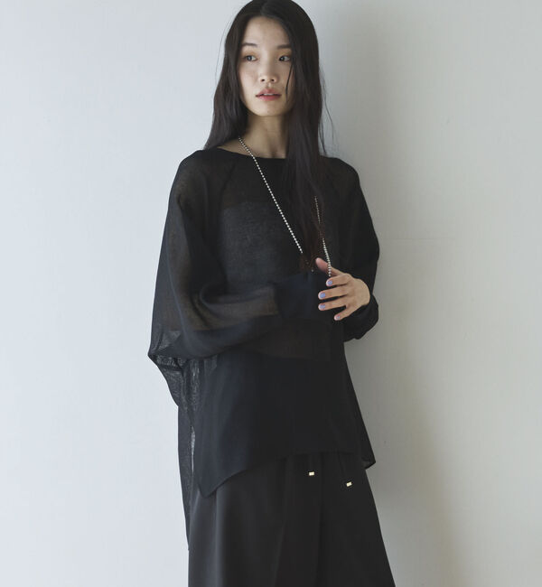 Doux archives「リネン風メッシュトップス」|シャツ・ブラウス|BLACK