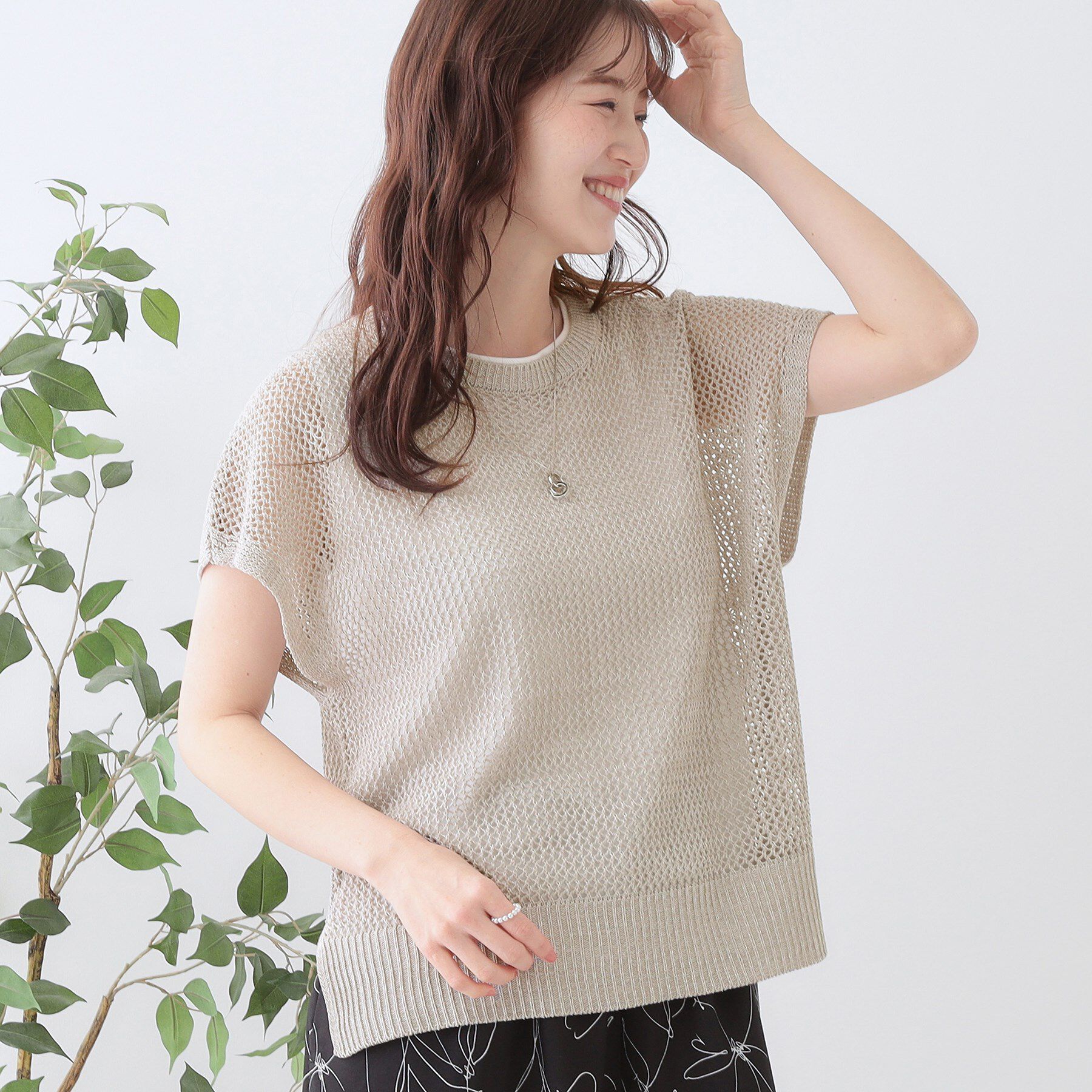SHOO･LA･RUE「【S-LL/2点セット】大人ナチュラルな メッシュ編みニット+タンクトップ」|その他|ライトグレー(011