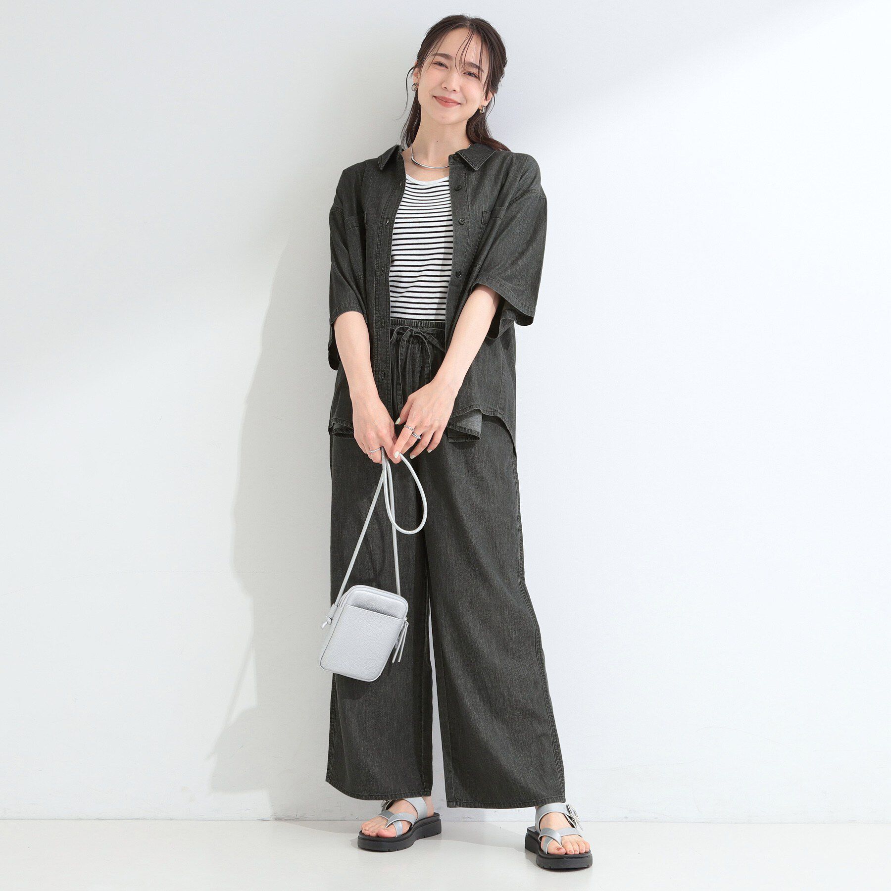 SHOO･LA･RUE「【セットアップ可/S-LL】夏でも快適 ライトオンスデニム イージーワイドパンツ」|デニム|