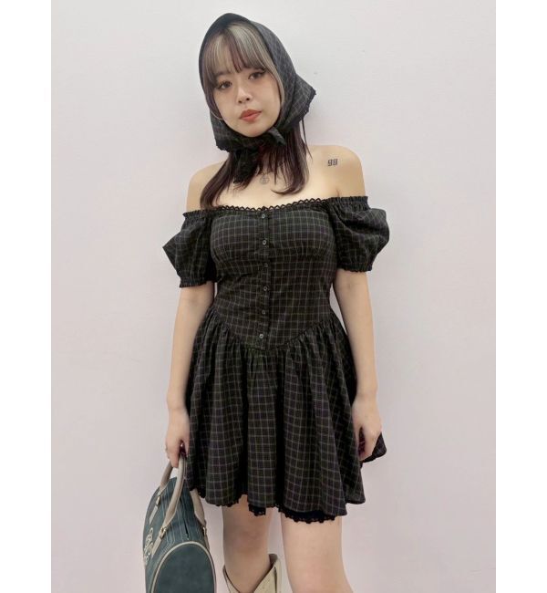 EVRIS「パフスリーブレースドッキングミニワンピース」|ワンピース|