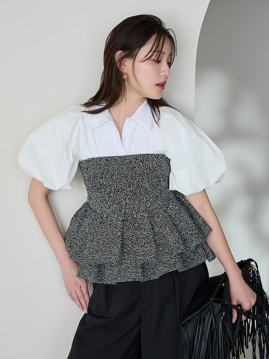 FRAY I.D「パフスリーブポロカラートップス／ウォッシャブル」|Tシャツ・カットソー|
