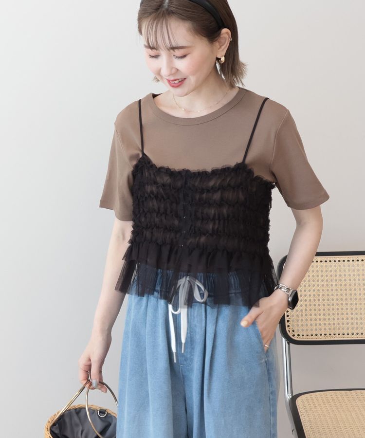AMERICAN HOLIC「【2点セット】半袖Tシャツ＋チュールビスチェ」|Tシャツ・カットソー|