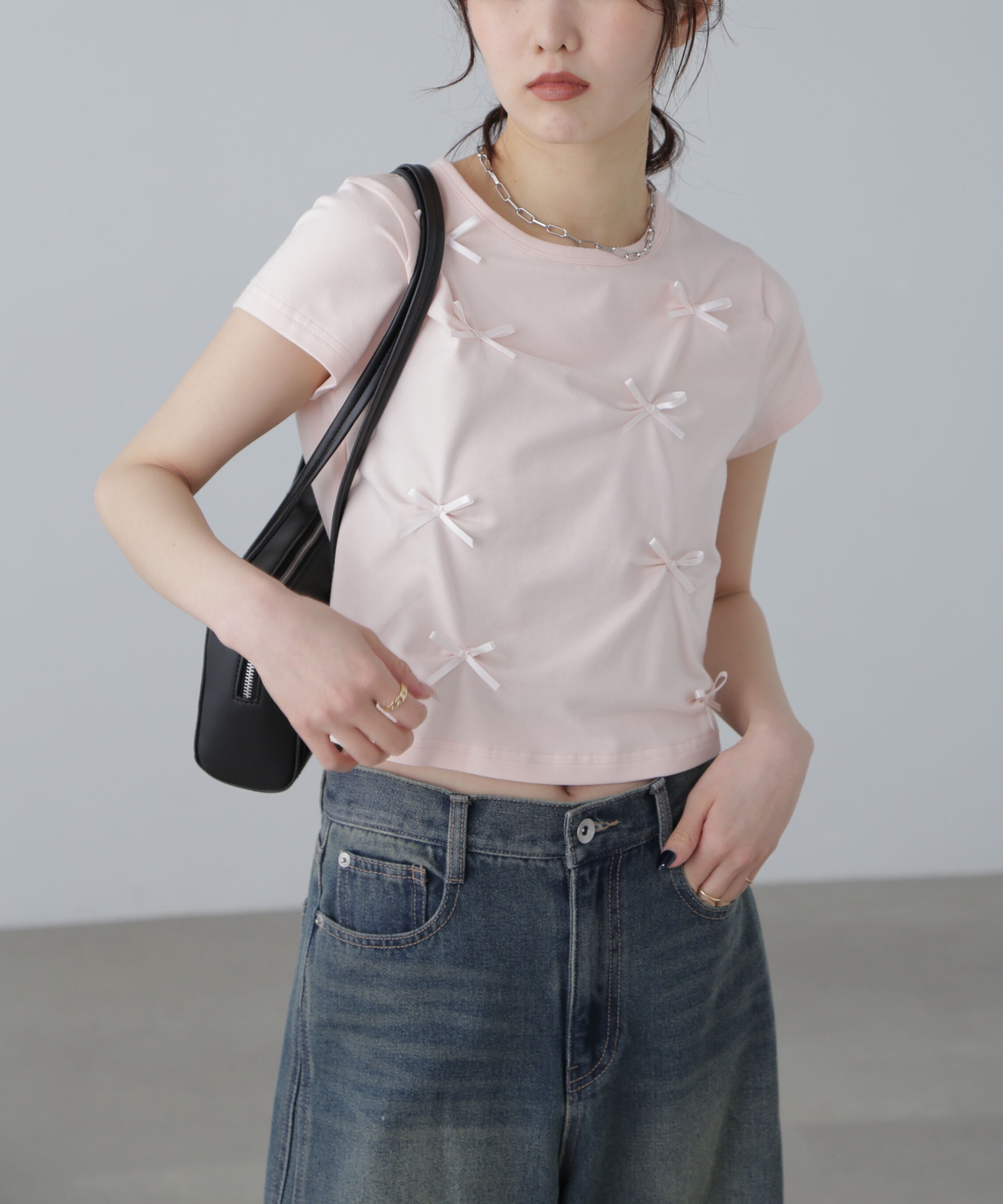  「リボンTシャツ」|Tシャツ・カットソー|ピンク