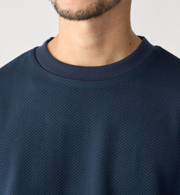 SHIPS「SHIPS: 膨れジャカード ヘリンボーン ショートスリーブ Tシャツ」|Tシャツ・カットソー|ネイビー