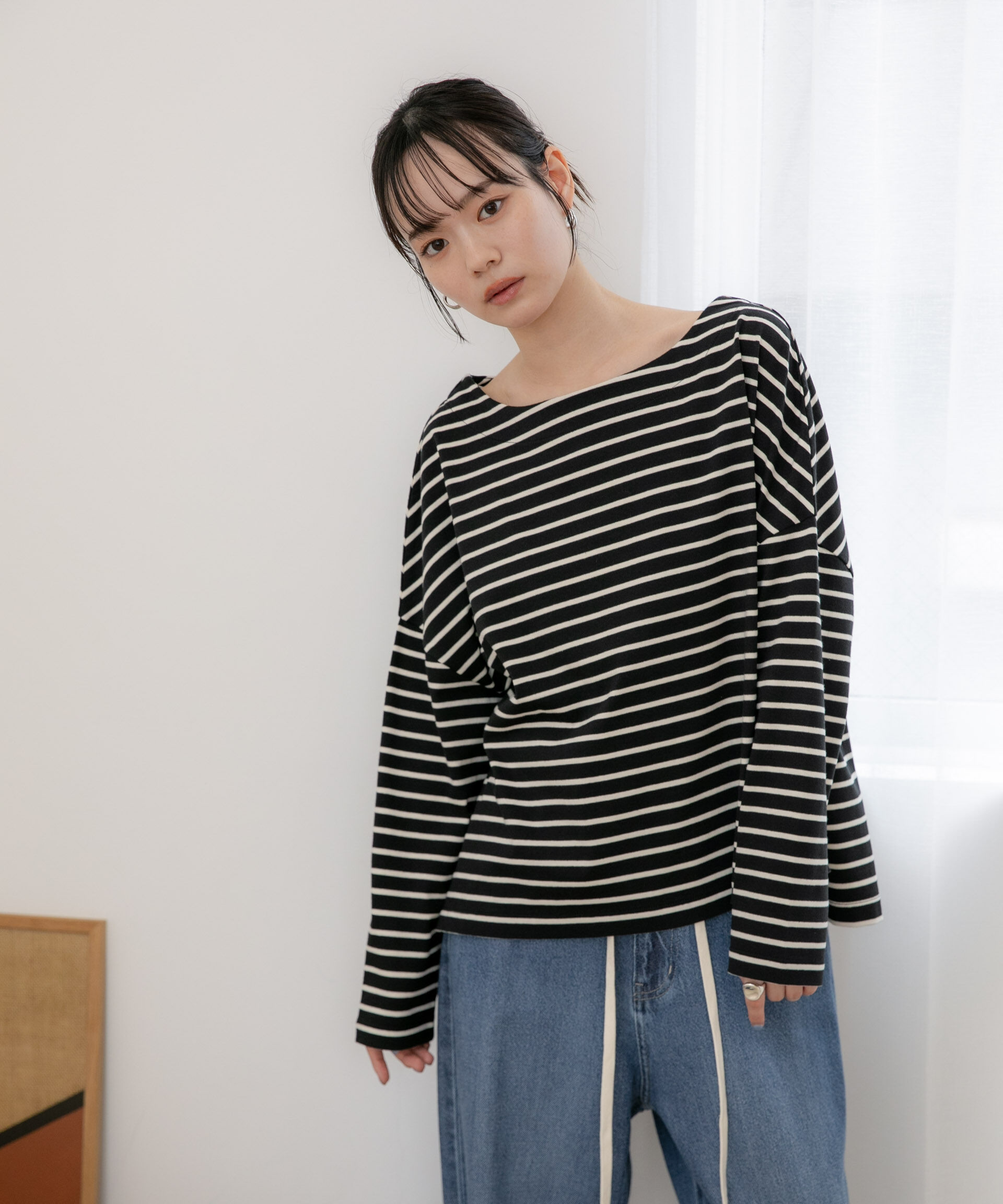 NANO universe「WEB限定/ボーダーワイドドロップトップス」|Tシャツ・カットソー|