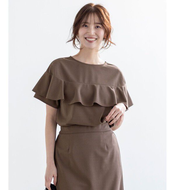 ANY SIS「【前後着用・UVケア・洗える】2WAYジョーゼットジャージーフリル カットソー」|Tシャツ・カットソー|モカ