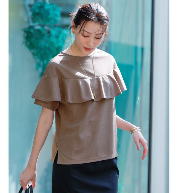 ANY SIS「【前後着用・UVケア・洗える】2WAYジョーゼットジャージーフリル カットソー」|Tシャツ・カットソー|