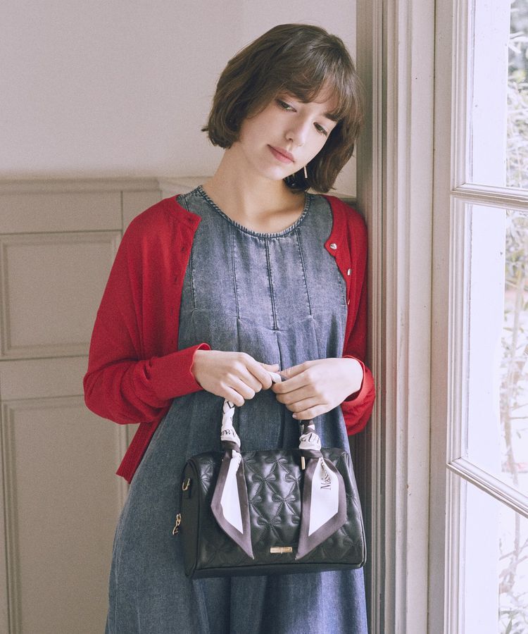 Maison de FLEUR「【スカーフ付き/2Way】リボンキルティング2Wayボストン」|ハンドバッグ|ブラック