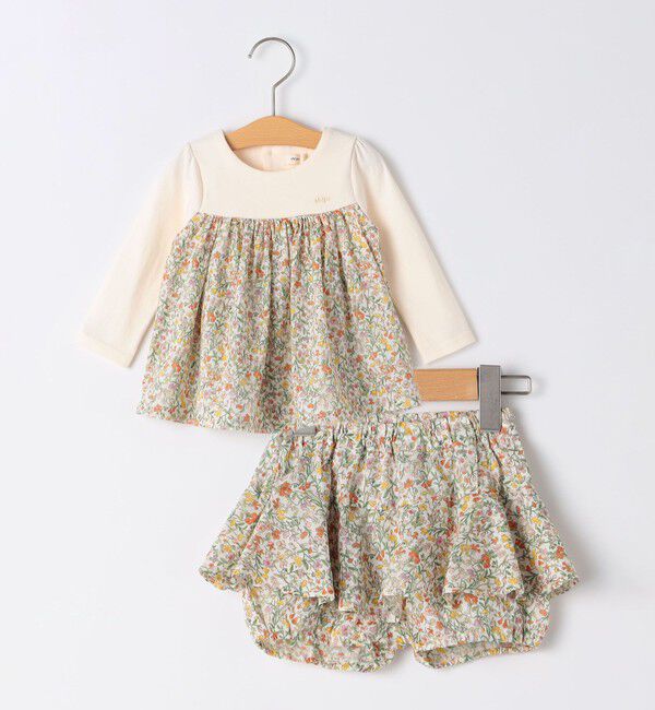 SHIPS KIDS「SHIPS KIDS:70～80cm / フラワー 長袖 セット ロンパース」|ロンパース|イエロー