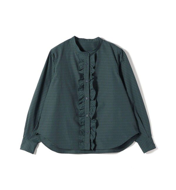 SHIPS for women「《予約》【WEB限定】〈手洗い可能〉チェック フリル ロングスリーブ シャツ（グリーン）」|シャツ・ブラウス|