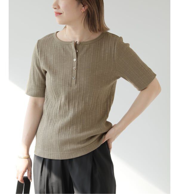 JOURNAL STANDARD relume「ヘンリーネックランダムリブTシャツ」|Tシャツ・カットソー|カーキ